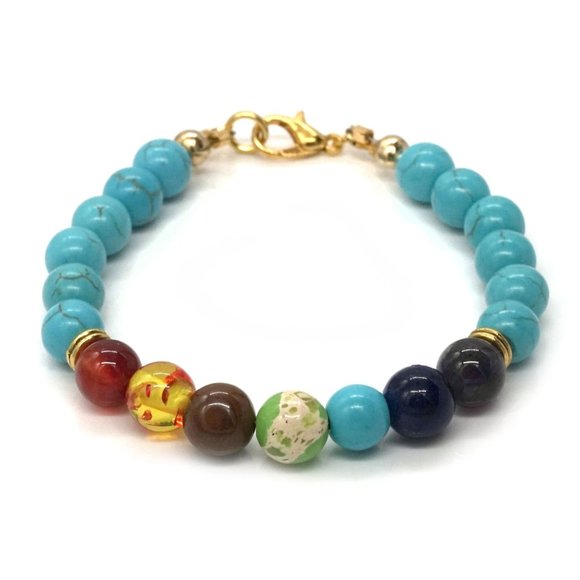 Bracelet Chakra Color Stones. OS. Turquoise. - Picture 1 of 2